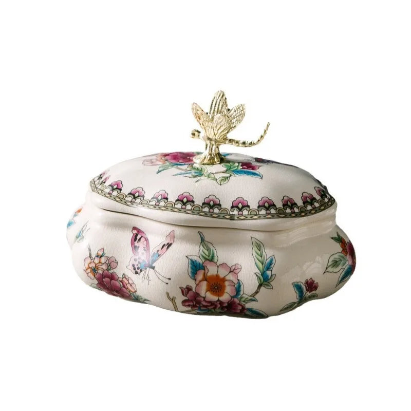 boîte bijoux céramique fleurs papillons dorure blanche bleue rose verte dorée classique