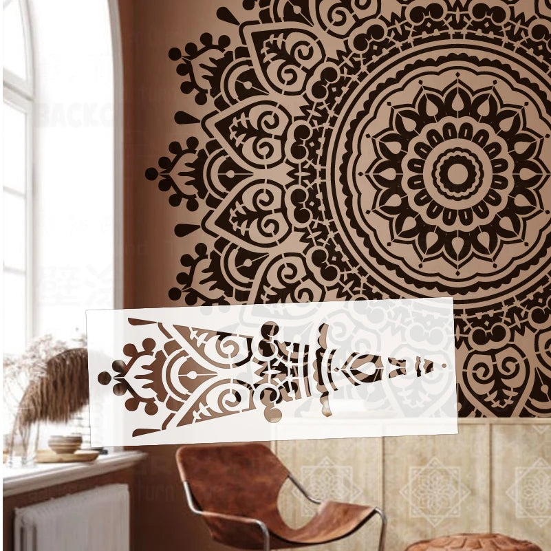 Stencil mural mandala ornements floraux noir blanc artisanal décoration adhésif grande taille peinture