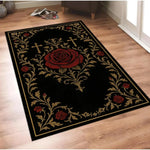 tapis baroque rose rouge fleurs feuilles croix noir salon decoration maison hotelextérieur salle bain