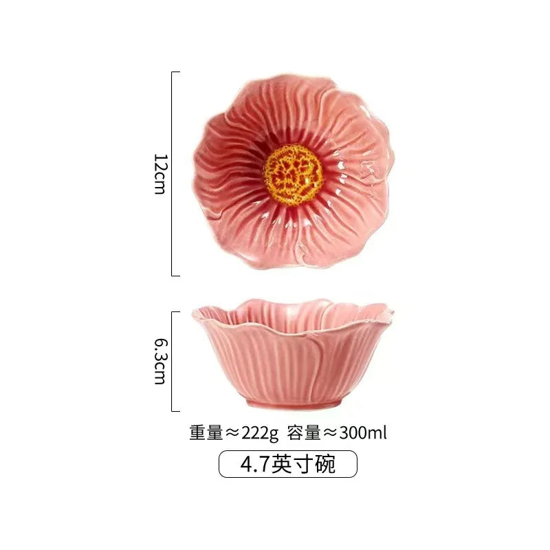 assiette tasse céramique fleurs rose violet blanc décoratif artisanal vaisselle table manger