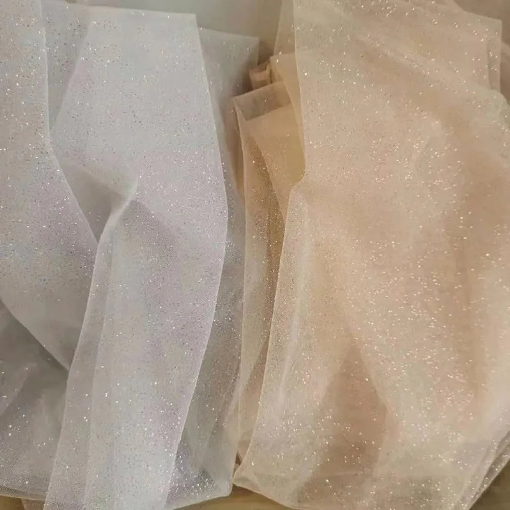 tissu pailleté blanc doré élégant décoration couture 45x150cm glamour opaque bricolage