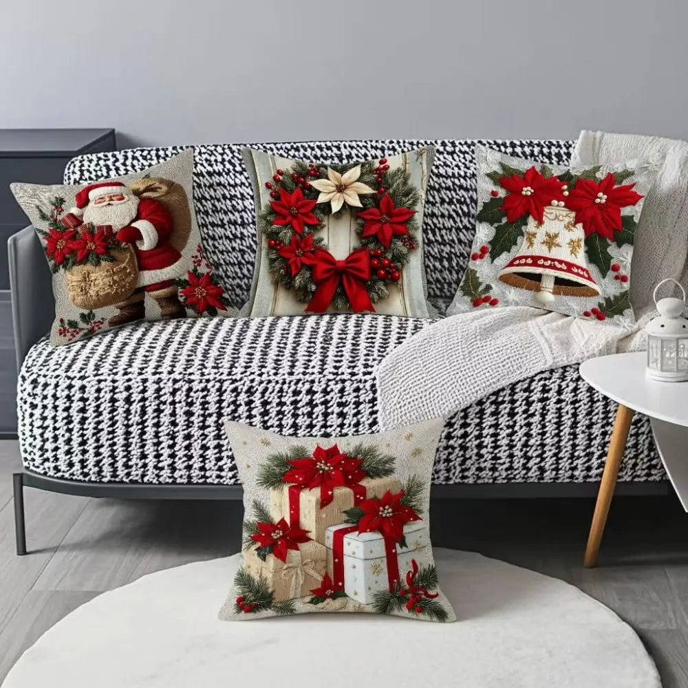 coussin décoratif noël carreaux rouge blanc flocon neige bonhomme neige guirlande sapin 45cm 45cm
