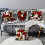 coussin décoratif noël carreaux rouge blanc flocon neige bonhomme neige guirlande sapin 45cm 45cm