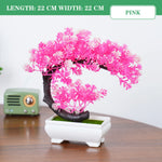 bonsaï artificiel pot blanc feuilles vertes fleurs roses intérieur extérieur exposition classique décoration maison