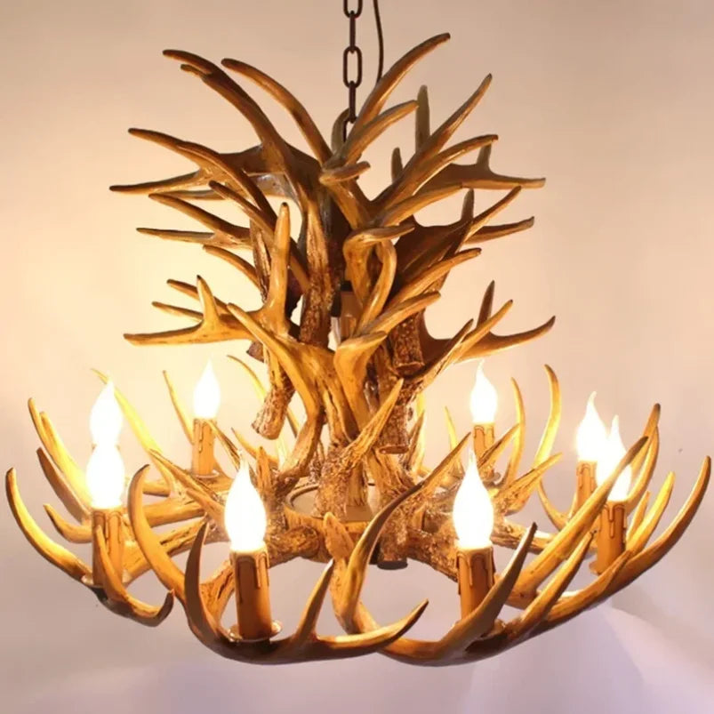 lustre suspendu rustique boisé marron clair ampoules incandescence sans ombre bras