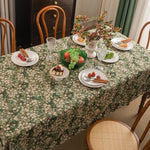 nappe vert fleurs fines coton polyester table maison fête classique assiettes verres