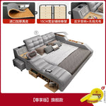 lit multifonctionnel moderne gris clair simili cuir tapis coussins rangement sous lit
