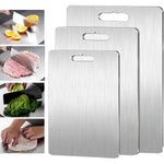 planche découper rectangulaire argentée lisse poignées intégrées utilitaire cuisine découpe fruits viande environnementALE