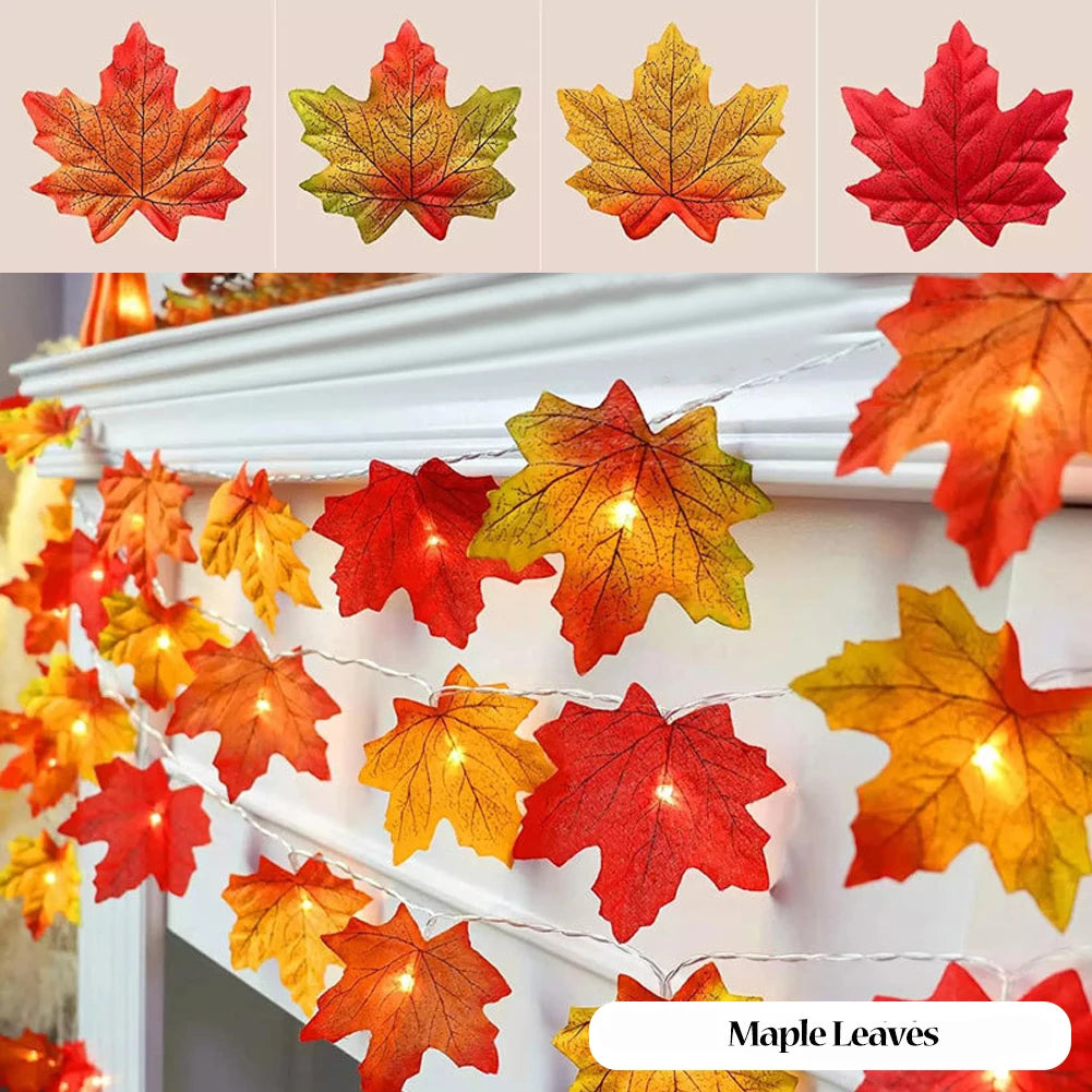 guirlande lumineuse feuilles érable lanternes automne orange rouge jaune extérieur jardin led rechargeable festive