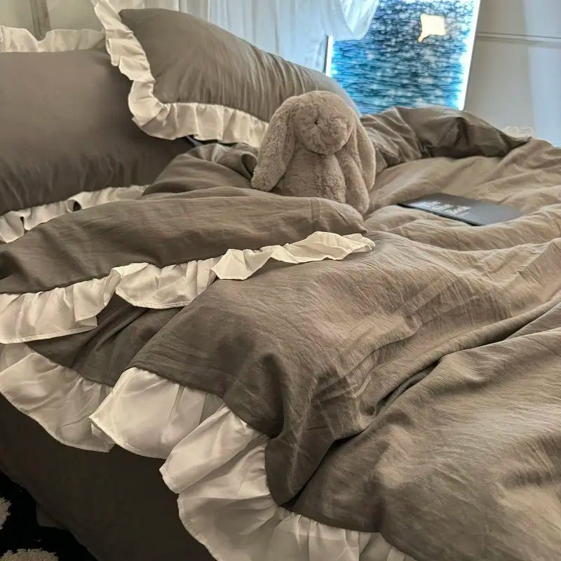 ensemble literie princesse rose housse couette drap taies oreiller doux coton coton doux