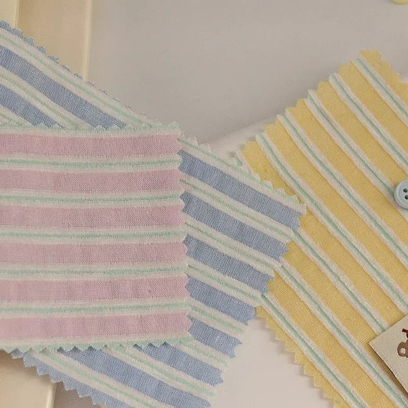 tissu rayé coton polyester bleu rose jaune décontracté pastel opalescent vertical fin rapide respirant