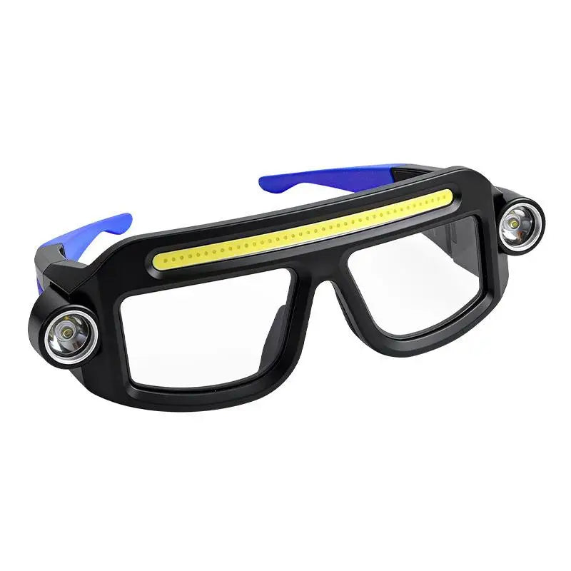 lunettes tête lampe led noir jaune rechargeable double éclairage modes pêche course camping randonnée