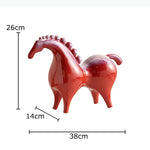 statuette cheval céramique marron rouge motifs dorés texture brillante moderne