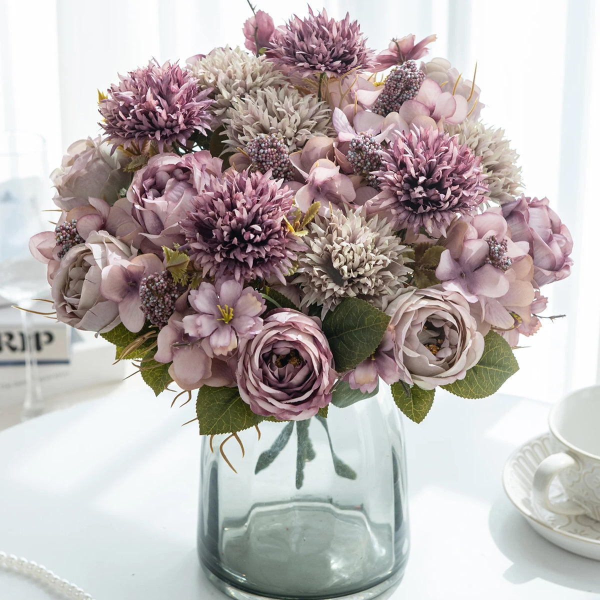 bouquet fleurs artificielles rose orange violet rouge blanc décoration intérieure vase floral champêtre