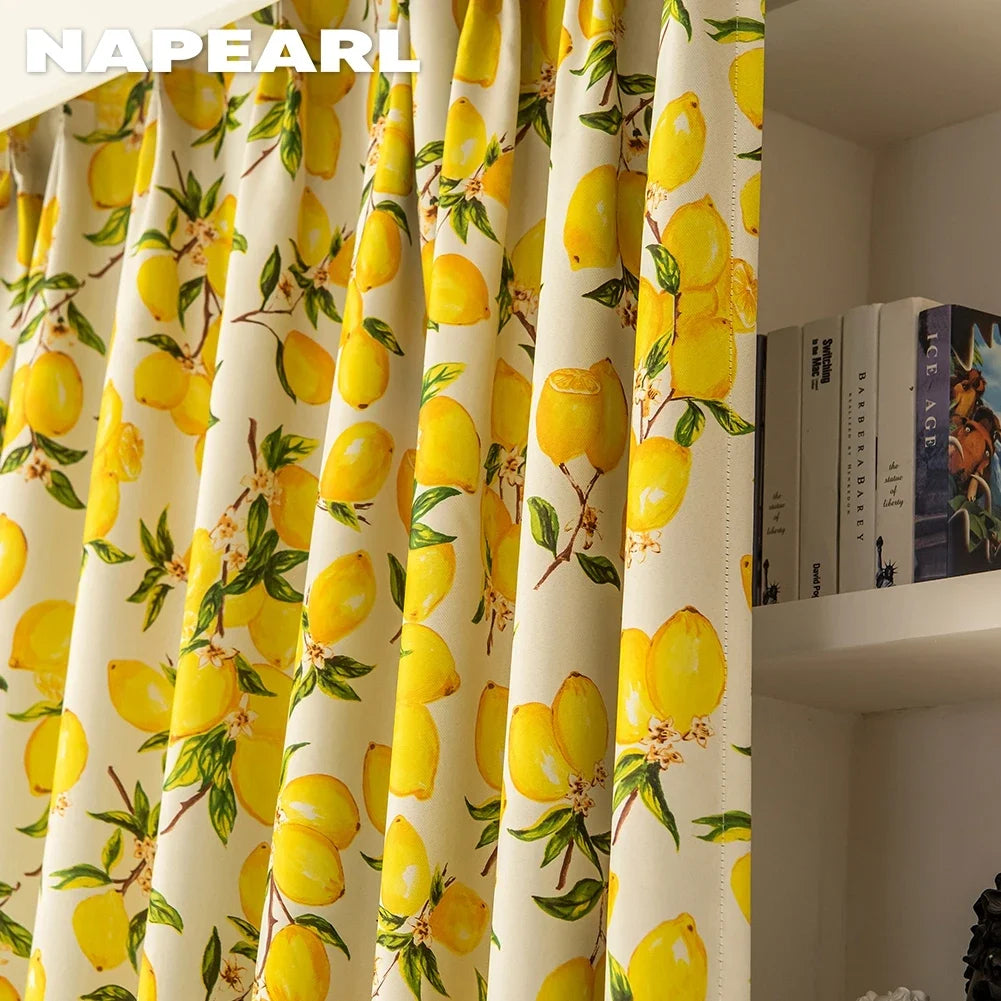 rideau imprimé citron moderne 100 polyester blanc jaune chambre salon moderne