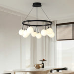 Suspension lumineuse moderne boules translucides cercle noir led blanc noir
