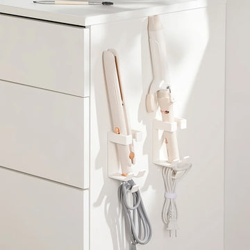 support rangement mural blanc moderne coiffeur outils sèche cheveux fer lisser boucleur attaches câbles