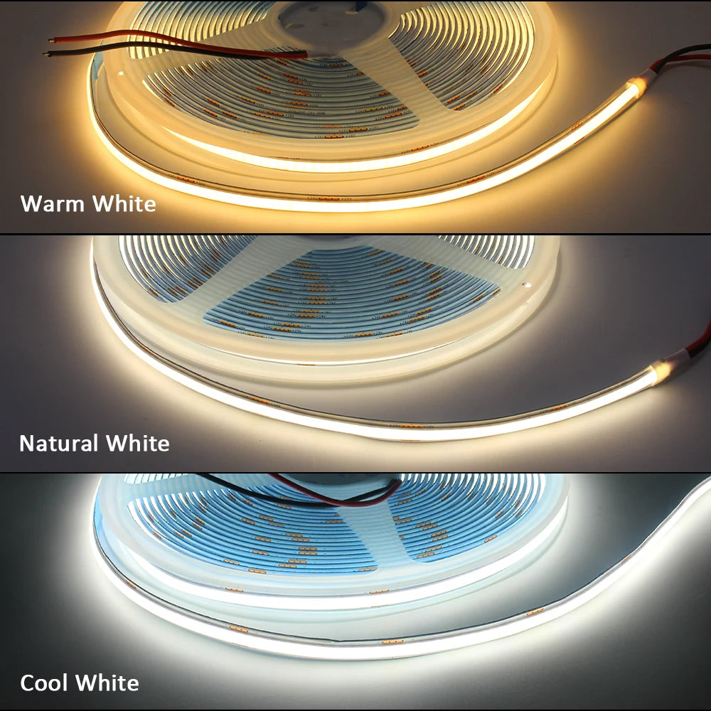 bande led cob 24v blanc chaud naturel froid 3000k 4000k 6000k moderne automatique capteur