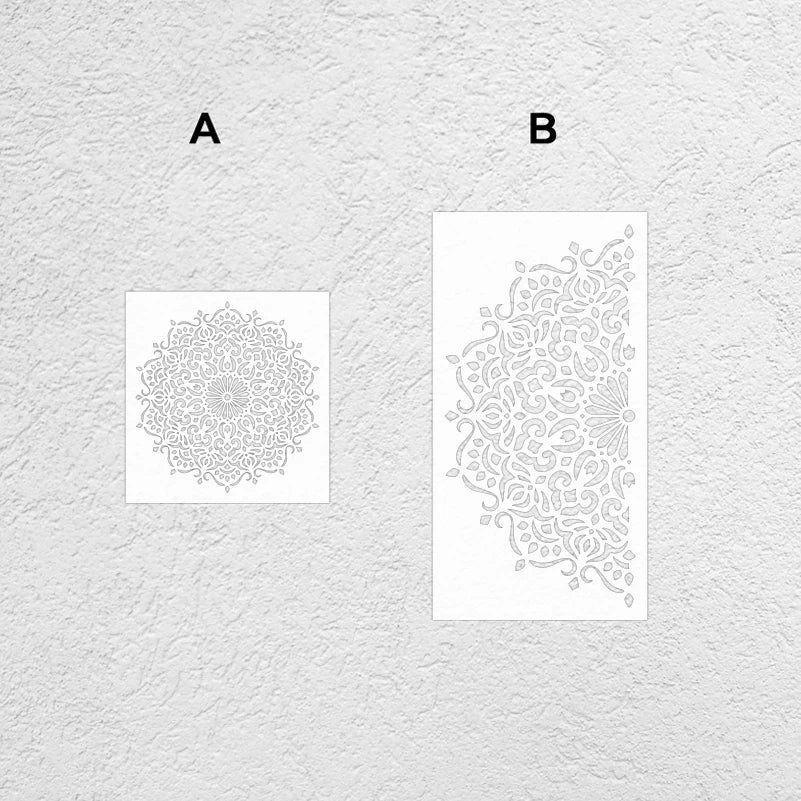 Stencil mural blanc mandala ornements floraux adhésif artisanal détaillé plastique grande taille