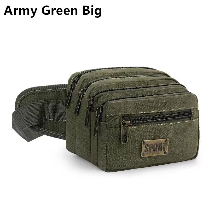 sac banane toile khaki vert armée noir pratique sportif ceinture amovible glissière sport