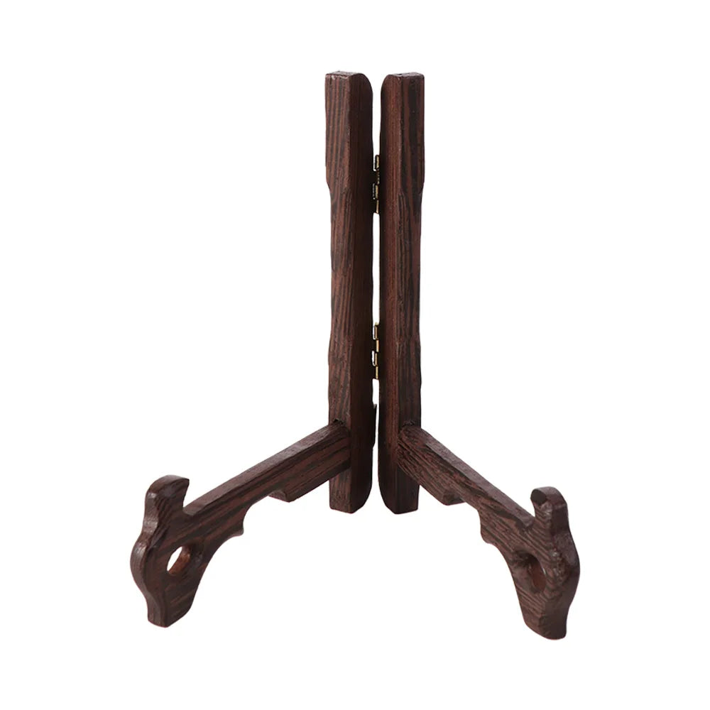 support assiettes bois marron texture naturelle classique visibles métalliques pliable utilisation multiple