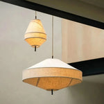 Suspension lumineuse moderne tissu toile lin beige gris clair minimaliste salon restaurant chambre