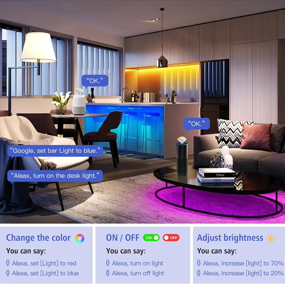 ruban led 840 led rgb moderne adhésif zigbee compatible google alexa
