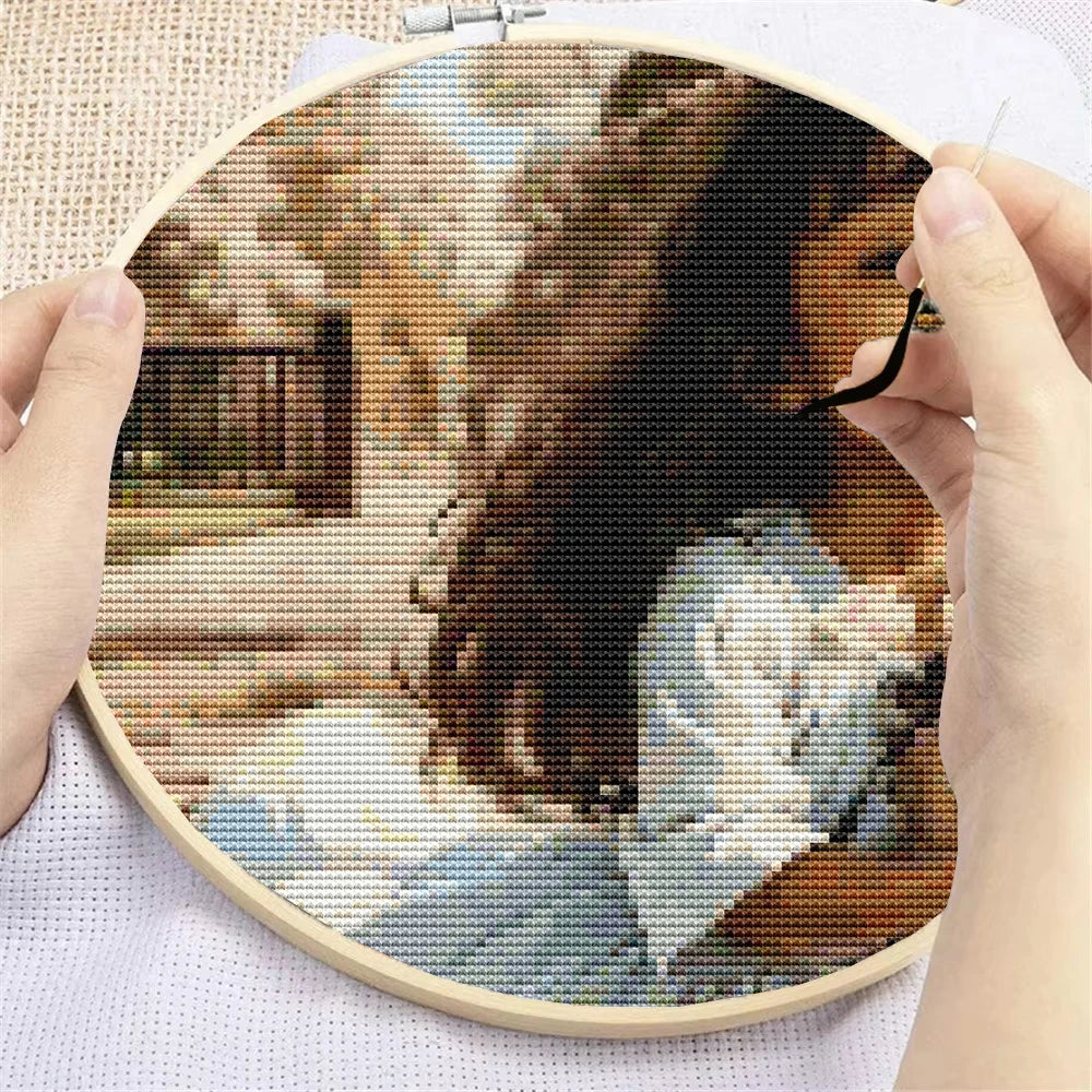 kit broderie multicolore motifs floraux paysage artiste aiguilles fil plan outils 30x30 40x40 50x50