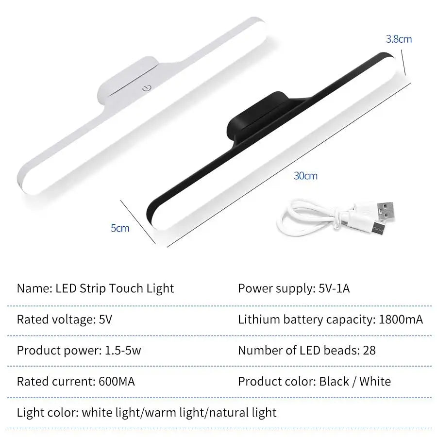 lampe led table rechargeable usb blanc noir aimant moderne interrupteur tactile trois couleurs