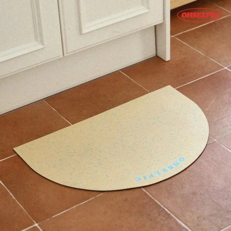 tapis sol salle bain demi cercle moderne noir beige texture poinillée absorbant