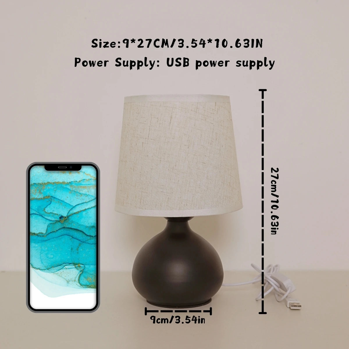 lampe chevet moderne abatjour beige motif herbe base marron stable usb rechargeable