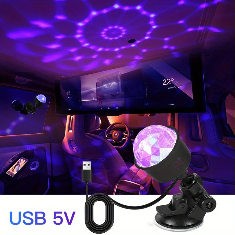 projecteur led moderne transparent effet stroboscopique disco son rotation auto câble usb 5v suction
