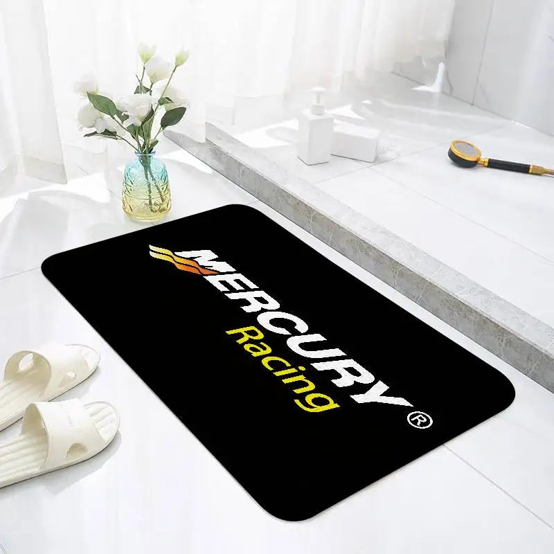 tapis anti dérapant moderne logo mercury racing noir jaune salon salle bain entrée 100x150cm