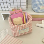 panier rangement tissu carreaux rose bleu vert jaune vintage réutilisable multiple doux ménage