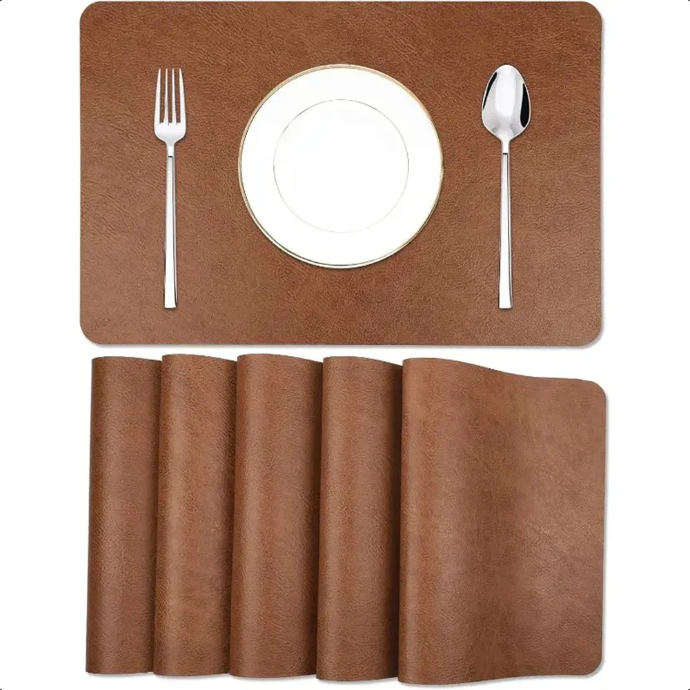 tapis table cuir marron clair moderne résistant chaleur antidérapant imperméable lavable 44.5x30CM