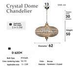 Suspension lumineuse vintage dorée cristaux transparents chaîne métallique classique 30cm 45cm 62cm