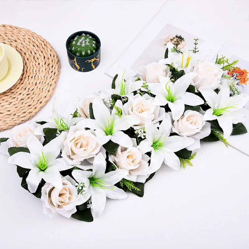 décoration intérieure bouquet artificiel fleurs lys roses moderne clips métalliques bleu rose violet vert