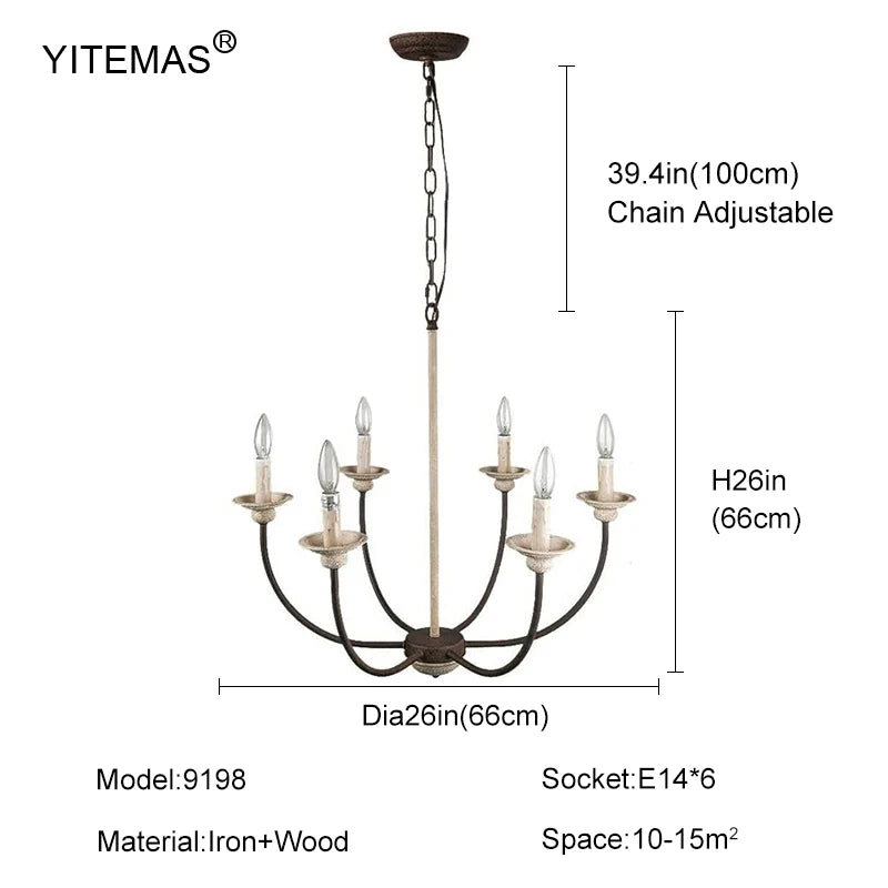 lustre classique rustique bois blanc noir lampes chaîne suspension ampoules