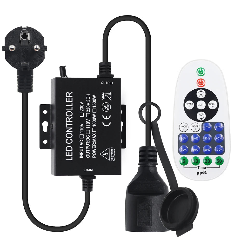 contrôleur led variateur 1500w télécommande prise murale certifications lvd cem fcc ul rohs moderne