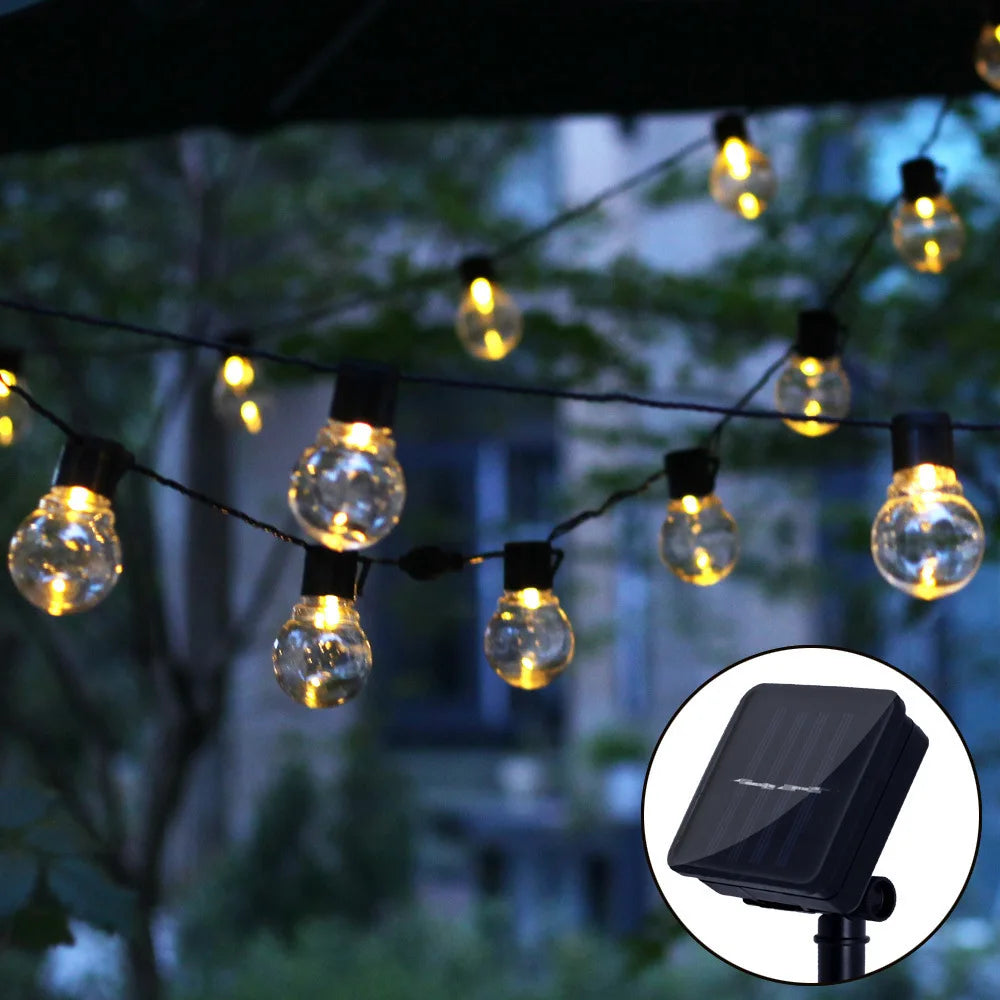 guirlande lumineuse solaire moderne 38 ampoules blanc translucide 12mètresextérieur festive