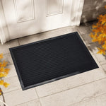 tapis d'entrée noir rayures horizontales moderne antidérapant latex polyester 40x60cm