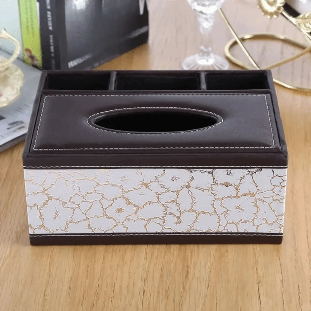 boîte mouchoirs simili cuir noire classique compartiments rangement télécommande objetos divers