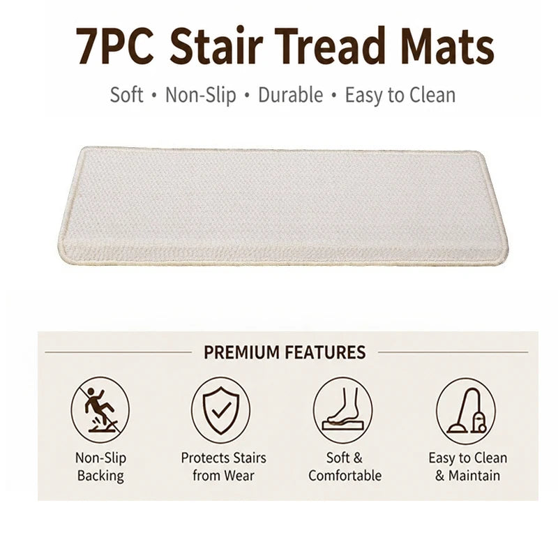 tapis d'escalier moderne antidérapant 15 pièces adhésif beige clair texture tissée polyester