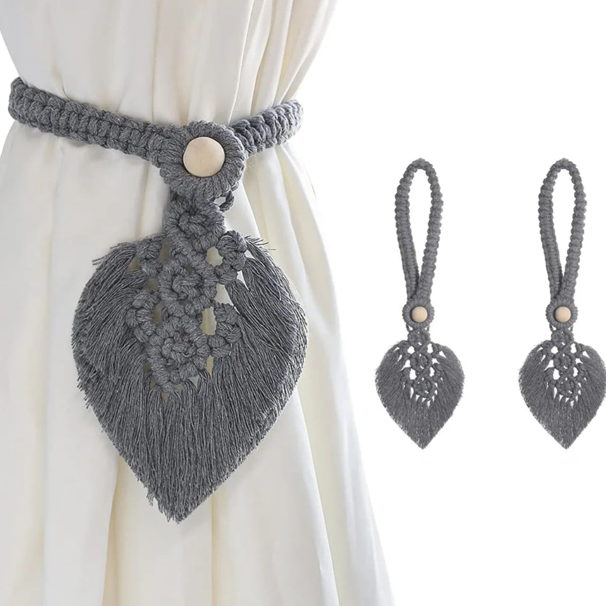 rideaux boho chic macramé franges blanc accessoires fenêtre deco chambre salon echangement fixations