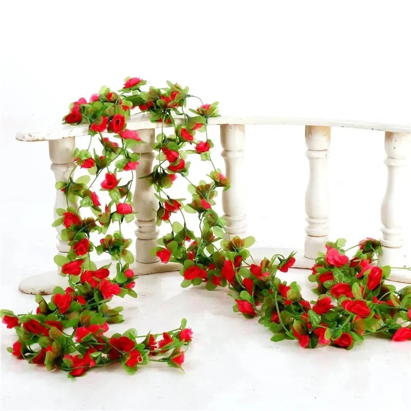 guirlande artificielle fleurs roses feuilles vertes décoration maison jardin mariage festive naturelle