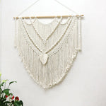 tapisserie macramé géométrique franges bohème décoration murale øllets beige clair