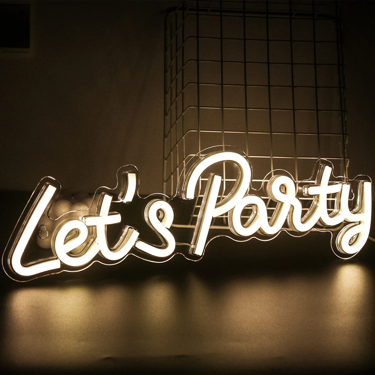 enseigne lumineuse led transparente moderne décoration intérieure party rose bleu jaune graphique câble usb