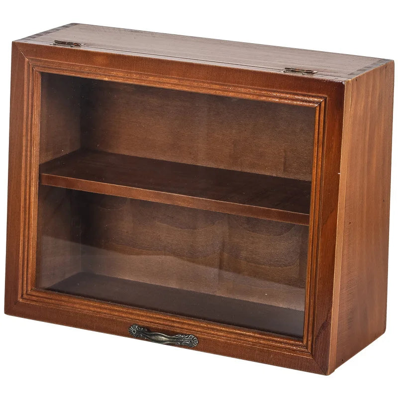 boîte rangement bois verre transparent classique moderne étagère vitrine couvercle coulissant figurines bijoux domestique
