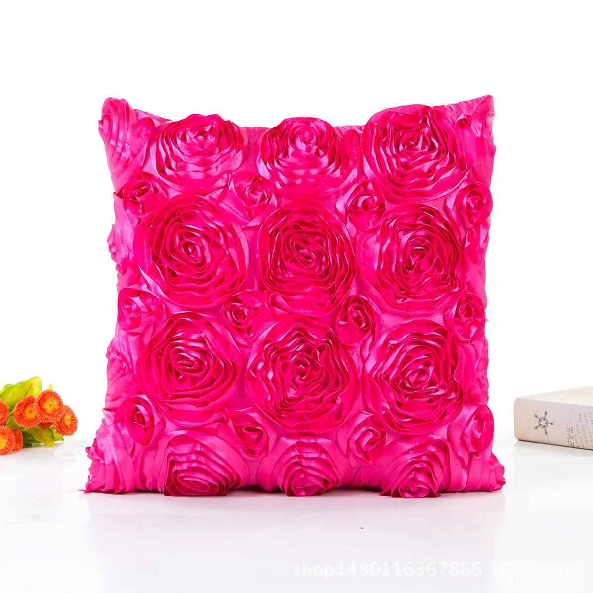 taies oreiller rose motif roses élégantes 40x40cm polyester fermeture glissière carreaux décoratifs rouges