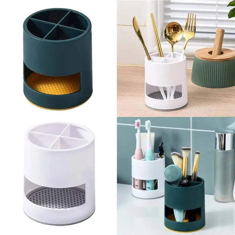 rangements cylindrique compartiments moderne stylos ciseaux maquillage baguettes fourchette transparent partial minimaliste blanc vert